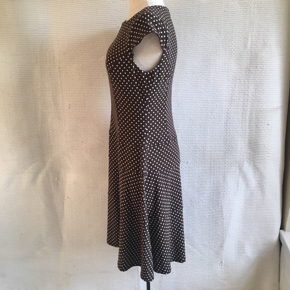 Vintage M Anne Klein Dress Polka Dots Mini Midi Daytime Brown - Picture 5 of 8